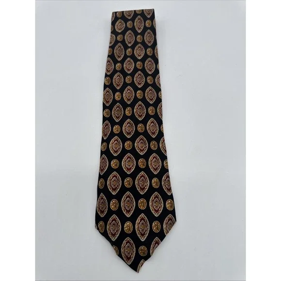 Les Montreux Mens Tie Black Brown Gold Hand Made In Paris All Silk 57" - Picture 2 of 5